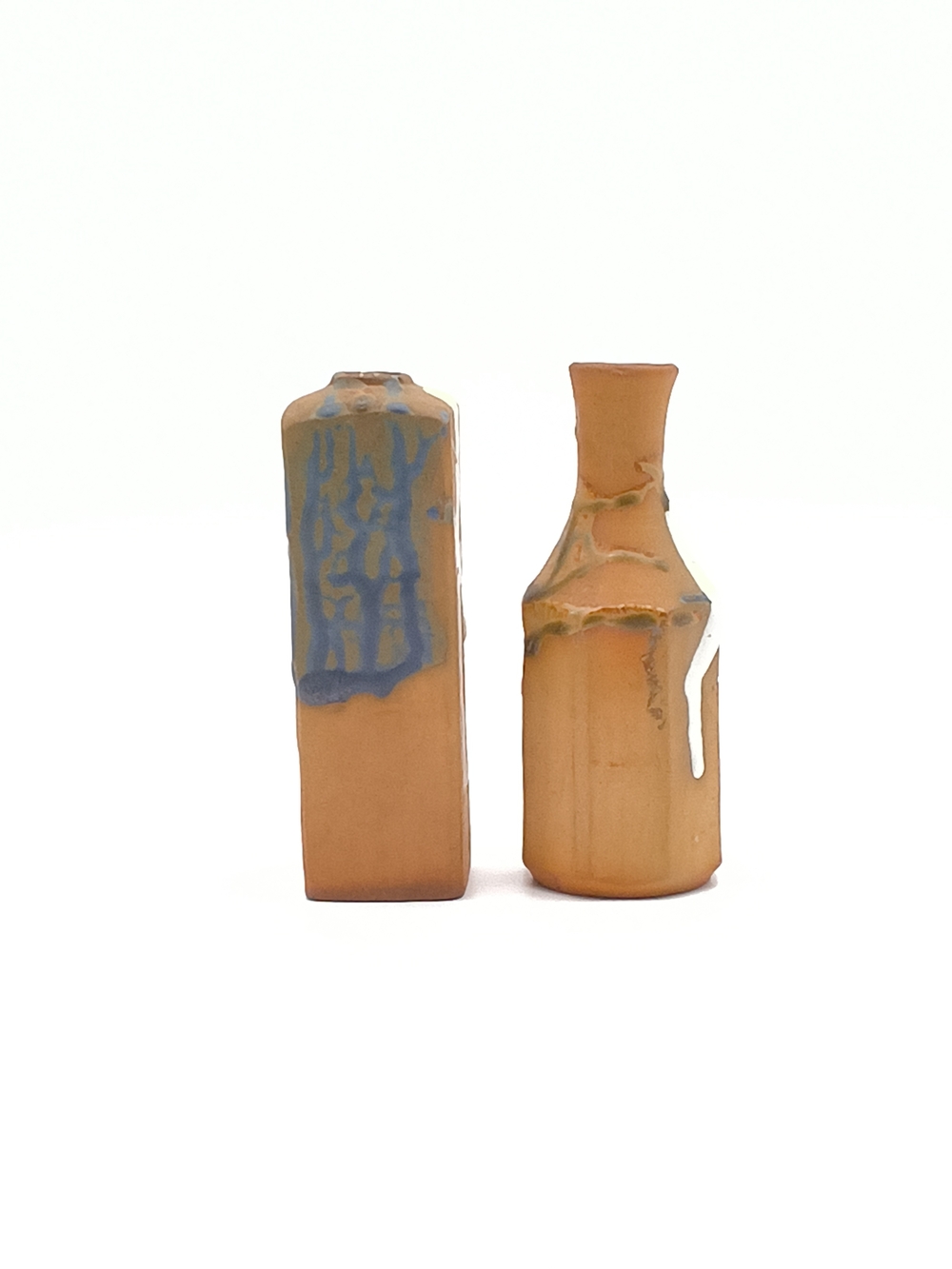 Vintage Artisan Studio Pottery Stoneware Vase Pair - Minimalist White Drip - Picture 8 of 10